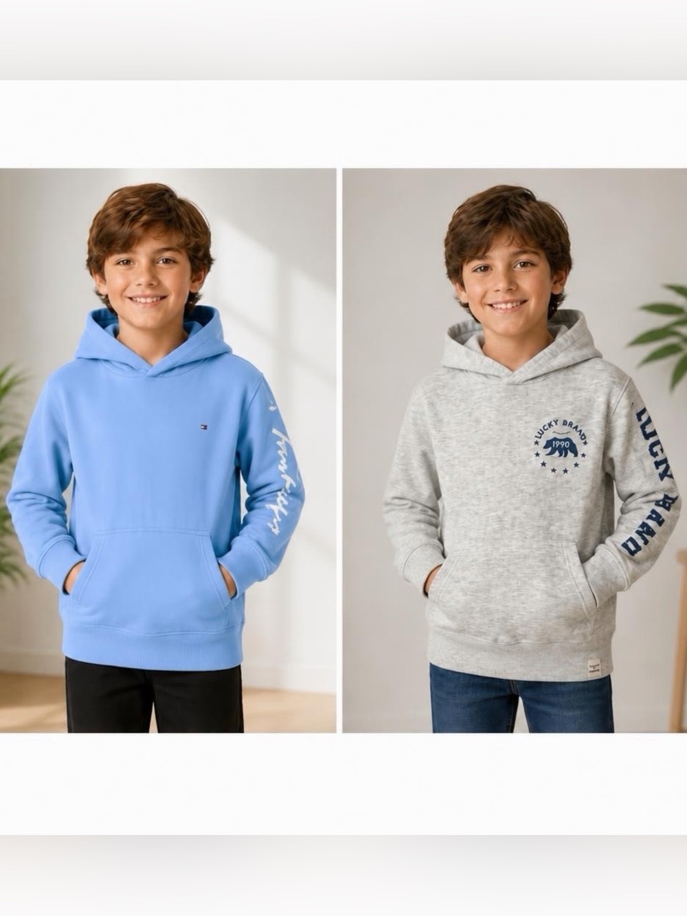 2 Lucky Brand and Tommy Hilfiger Kids Blue Gray Dual-Pack Hoodies Lot Bundle